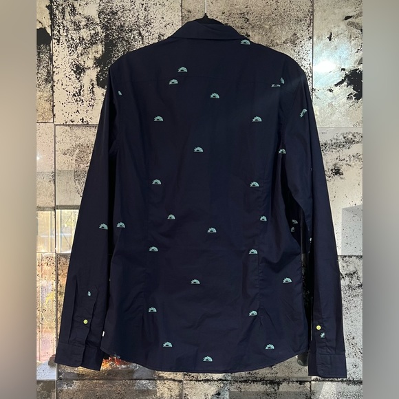 Scotch & Soda Mens Long Sleeve Graphic Prints Slim Fit Shirt Navy, Size: Large - Picture 3 of 4